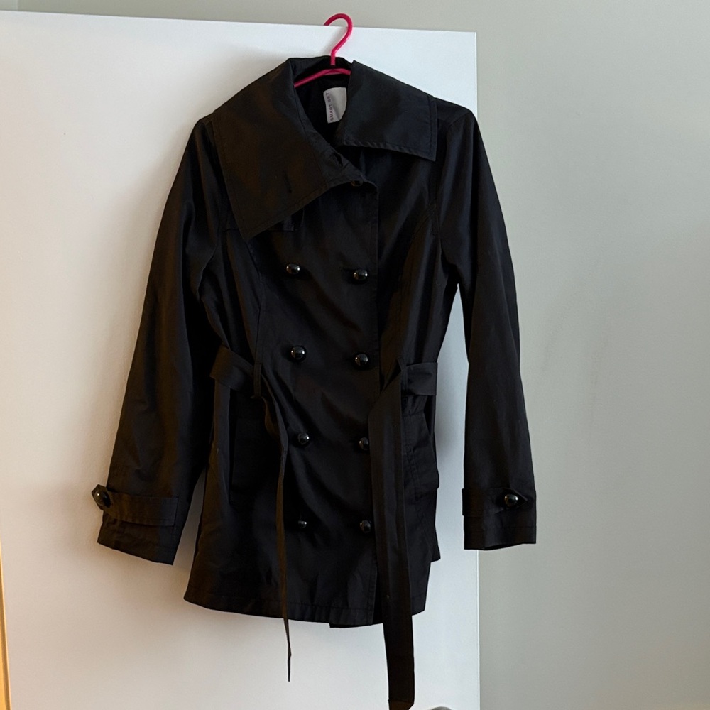 Black Nylon Peacoat with Belt - Smart Set- Women's Large